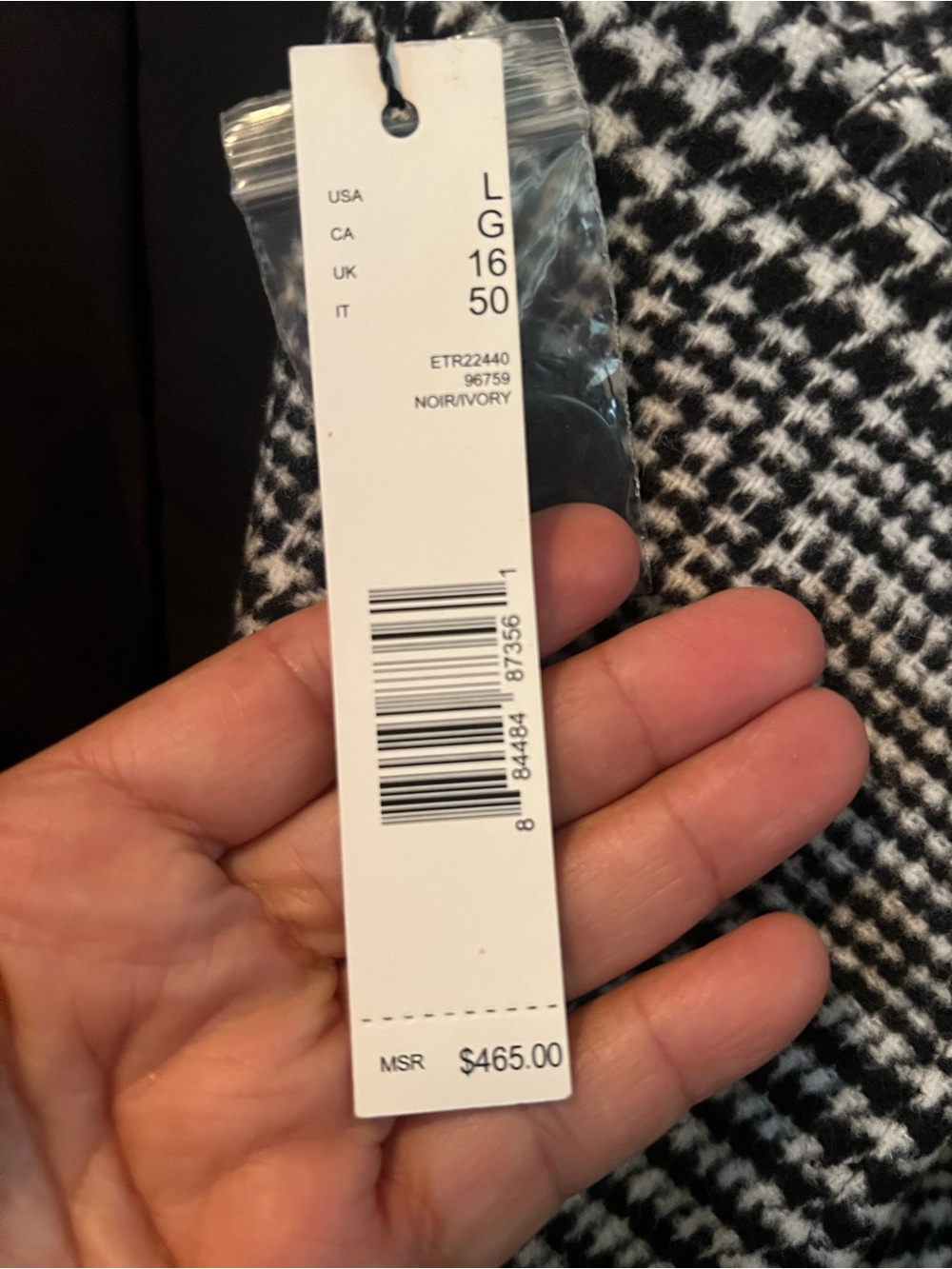 Elie Tahari Black & White Glen Plaid Double-Breasted Coat - Picture 3 of 10